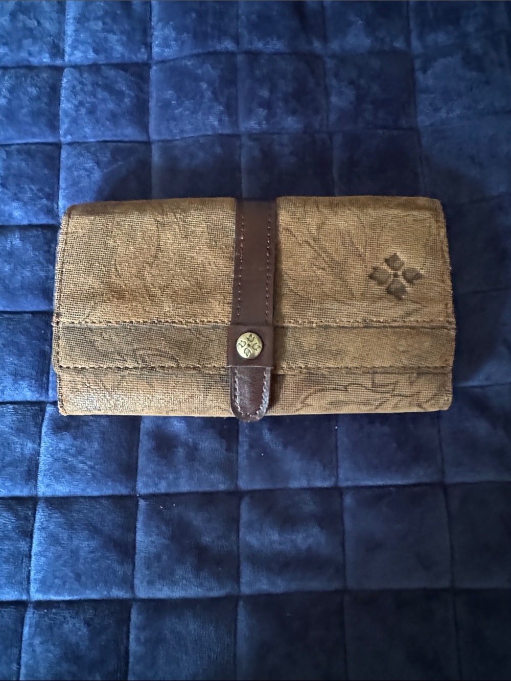 Patricia Nash Brown Canvas Wallet Clutch with Leather Strap